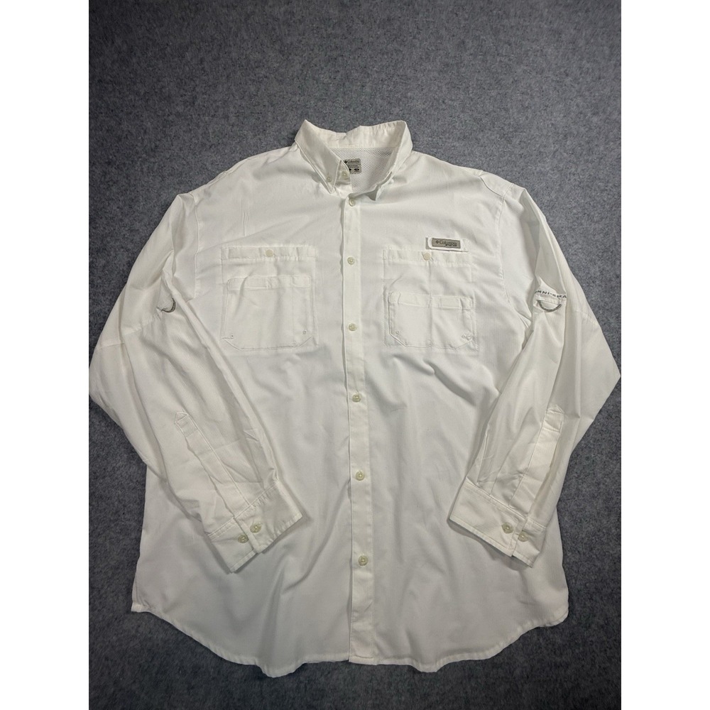 Columbia PFG Mens XL White Fishing Shirt Long Sleeve Vented Utility Outdoor